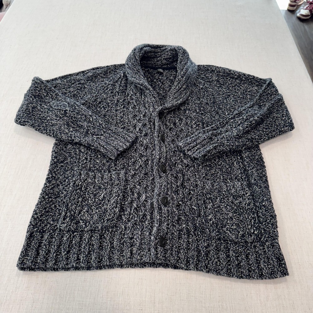 L.L. Bean Cardigan Sweater Mens XL Navy Blue 100% Cotton Shawl Collar Cable Knit
